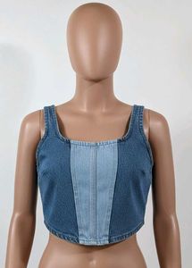 Two-Tone Denim Corset Top