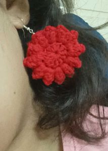 Red Daisy Crochet  Earrings