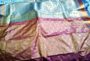 Blue &amp; Gold Silk Saree