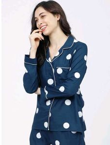 Navy blue and white printed sleep shirt