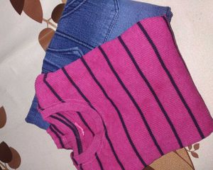 Cute Striped Top &amp; Jeans Set