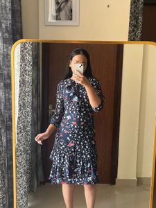 Floral Ruffle Hem Tie Neck Dress