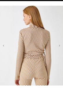 Winter Polo Neck Side Cut Out Checkered Top