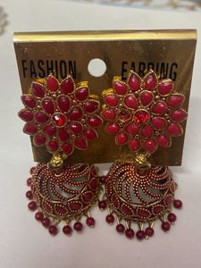 Red Jhumka Earrings