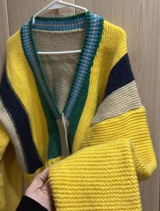Korean Colorful Striped Knit Cardigan