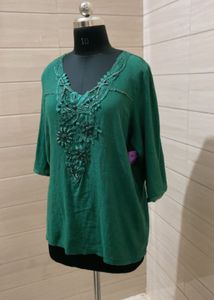 Imported Handwork Embroidered Green Tunic Top