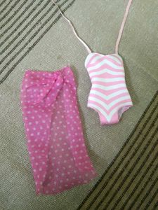 Pink &amp; White Striped Swimsuitand A Scirt.