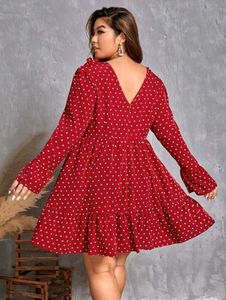 SHEIN Confetti Heart Print Flounce Sleeve Dress