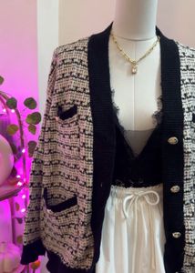 Tweed Cardigan with Gold Buttons