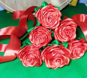 Ribbon Red Rose Flower, Pack Of 6.