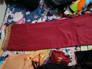 New Maroon Saree with Designer Blouse Piece