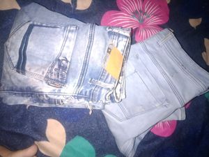 Denim Jeans One Is Slit Cut