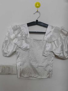 White Ruffle Sleeve Crop Top