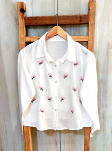 Floral Embroidered White Shirt Size-38 - Combo