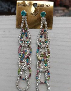 Sparkling Multi-Color Rhinestone Dangle Earrings