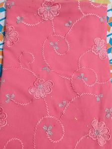 Beautiful Peach Georgette Saree With Thread Work.