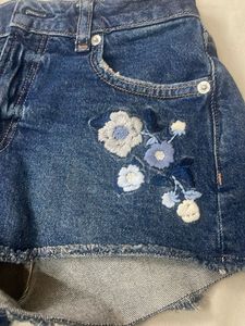 Floral Embroidered Denim Shorts