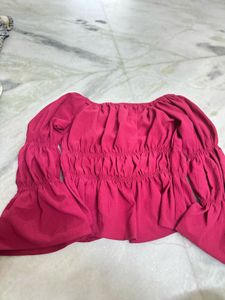 Pink Ruffle Sleeve Tie-Front Top