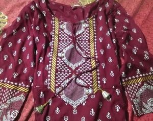 Maroon Printed Kurta Set
