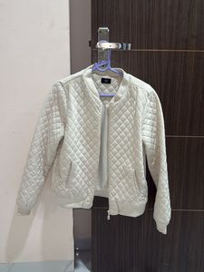 Ivory Quilted Bomber Jacket