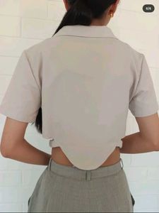 Cropped Beige Button-Down Top