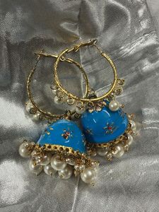Blue Jhumka Hoop Earrings