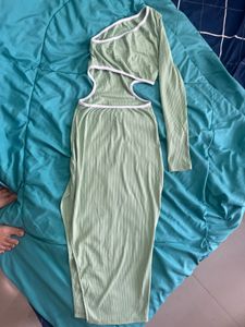 Mint Green One-Shoulder Knit Midi Dress