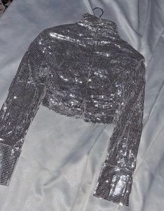 Zara Silver Sequin Crop Top