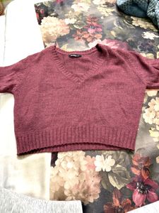 Brown Knit V-Neck Sweater