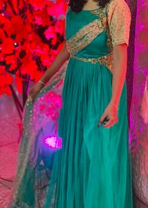Elegant Teal and Gold Dress