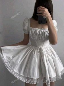 gothic lolita coquette white lace corset dress
