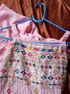 Pink Embroidered Peplum Palazzo Set