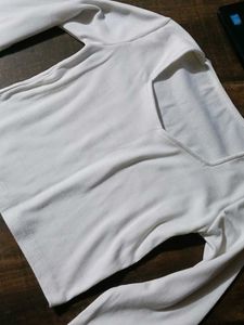 White Ribbed Cut-Out Long Sleeve Top