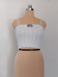 White Knit Cami with Bow Detail