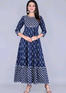 Navy &amp; White Printed Maxi Dress