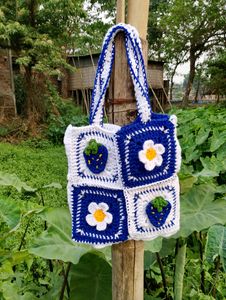 Crochet Blue 💙 Granny Square ⬜ Bag