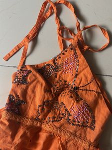 Orange Beaded Halter Top