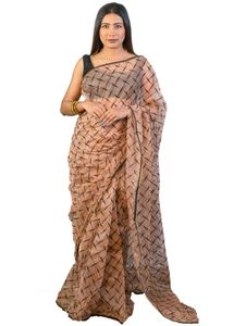 Elegant Peach Saree Net Fabric With Blouse