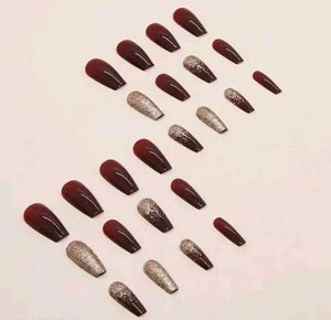 Press-On Nails - Maroon & Glitter combo of 2 sets
