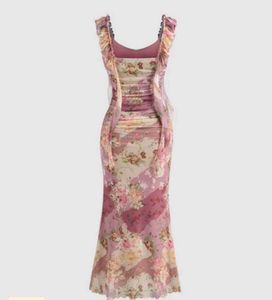 Floral Print Mesh Maxi Dress