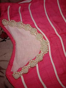 Pink Striped Top with Pearl Detail