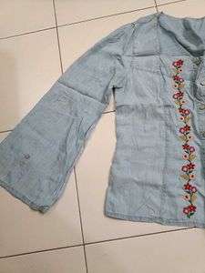Floral Embroidered Denim Blouse