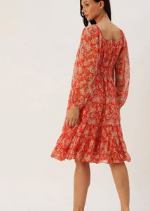 Floral Print Dress with puff Sleves