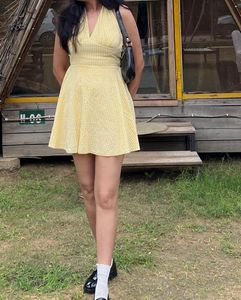 Yellow Gingham Halter Dress