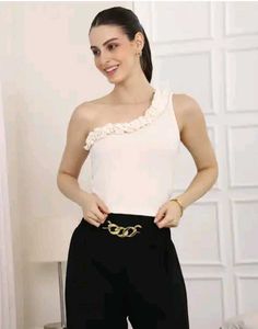 One Shoulder Ruffle DetailTextured Short Top