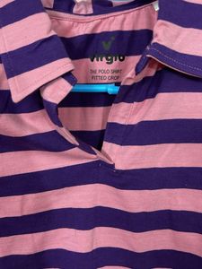 Striped Cropped Polo Top