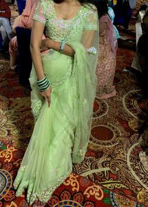 Lime Green Embroidered Saree