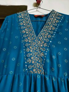 Rangriti Blue Printed Tiered Dress