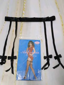 (1042)7Black Velvet Garter Belt with Bows
