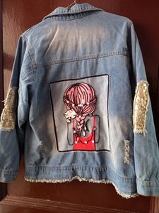 ripped denim jacket with sequins